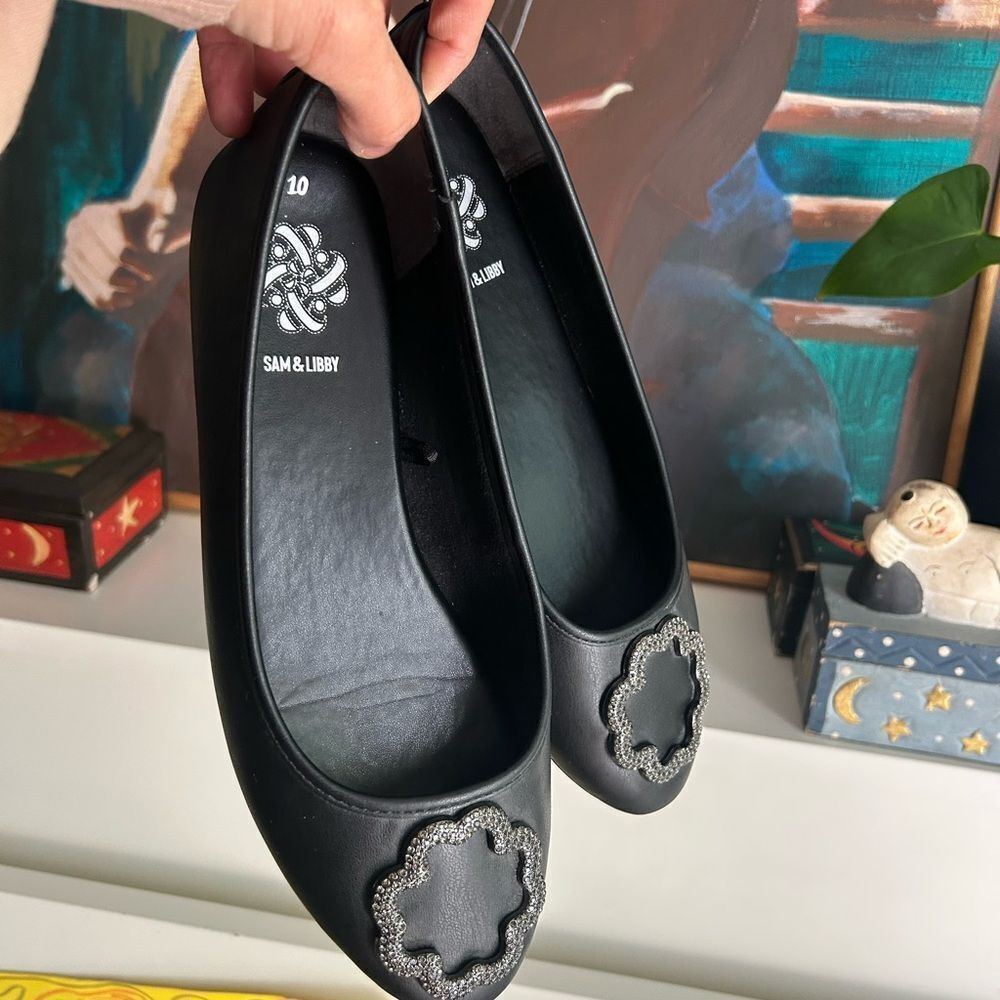 Sam & Libby Black Loafers with Silver Accent 10 - Picture 9 of 12